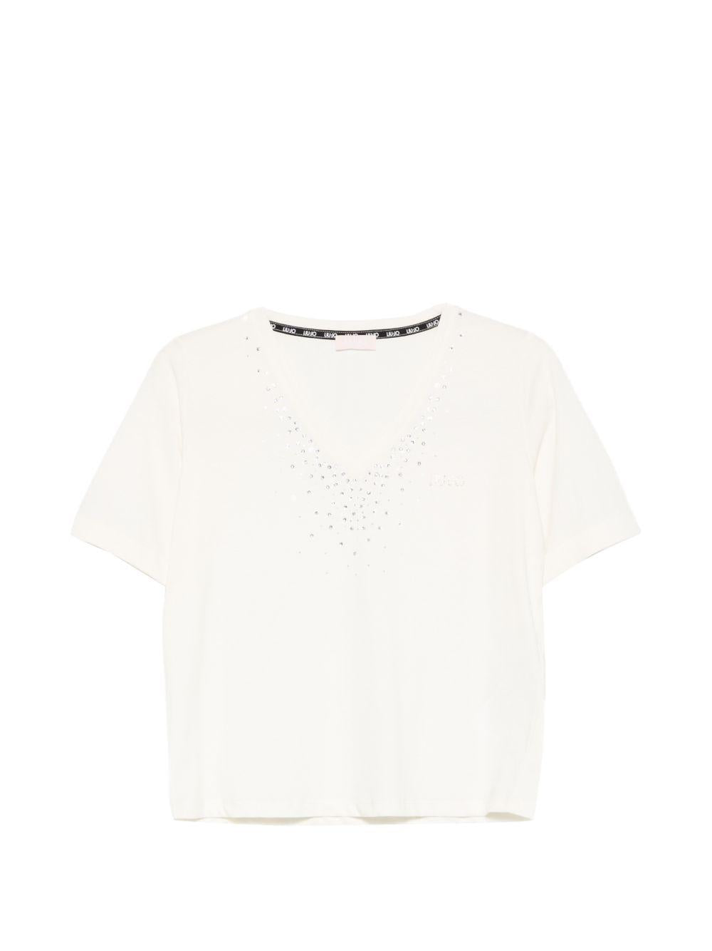 LIUJO T-shirt a maniche corte in cotone bianco con strass 