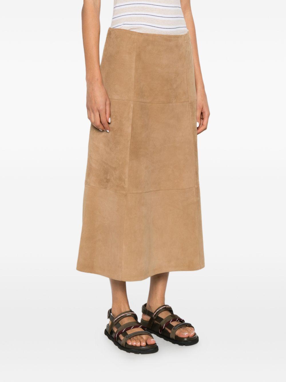YERSE Gonna midi amore in pelle scamosciata cammello 