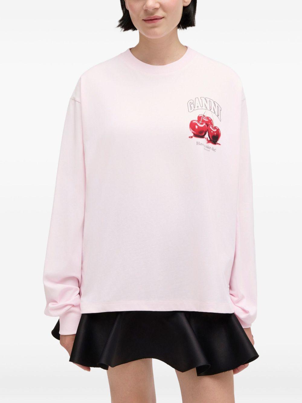 GANNI T-shirt con stampa grafica rosa chiaro 