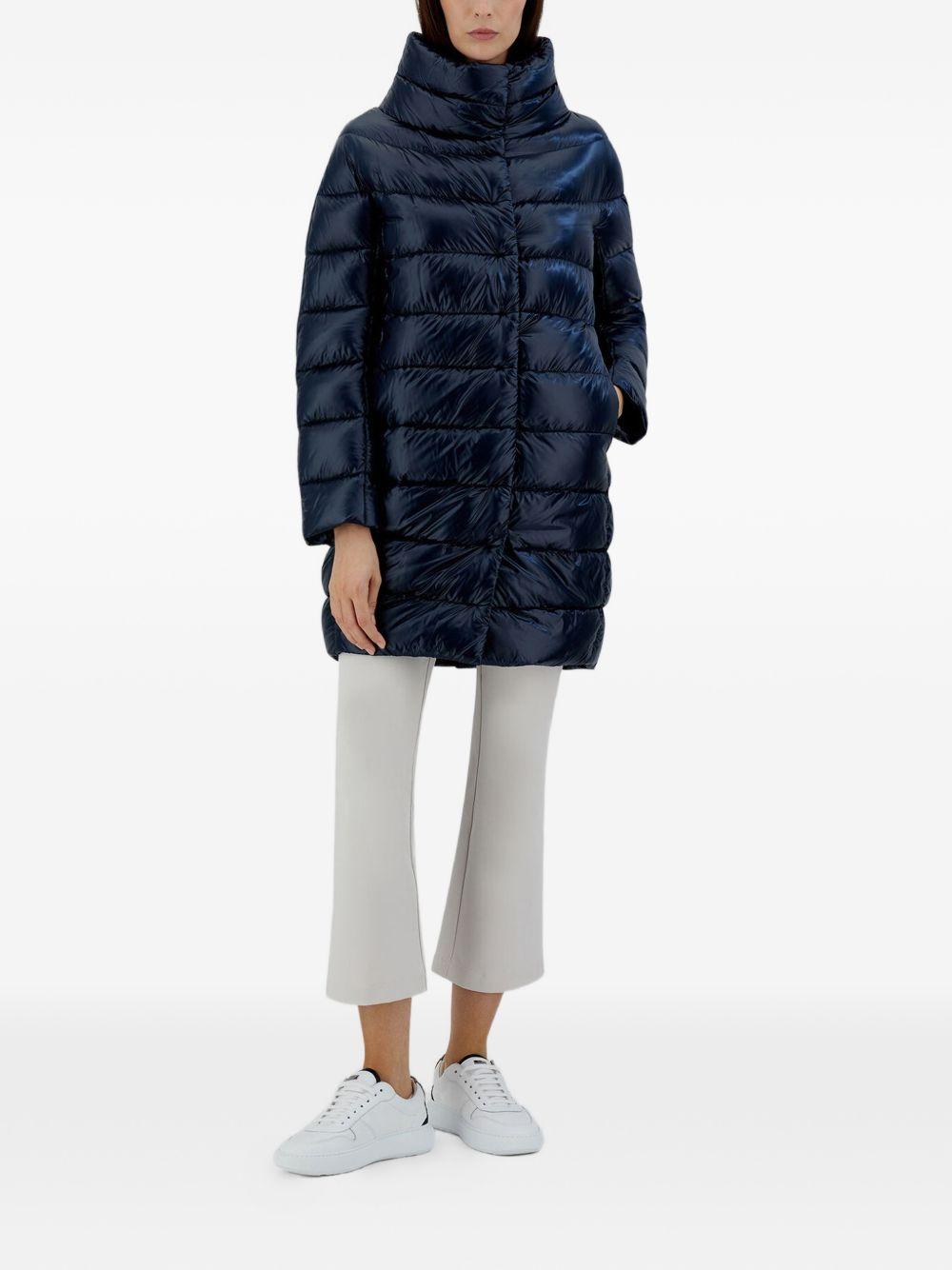 HERNO Piumino midi blu luminoso a collo alto 