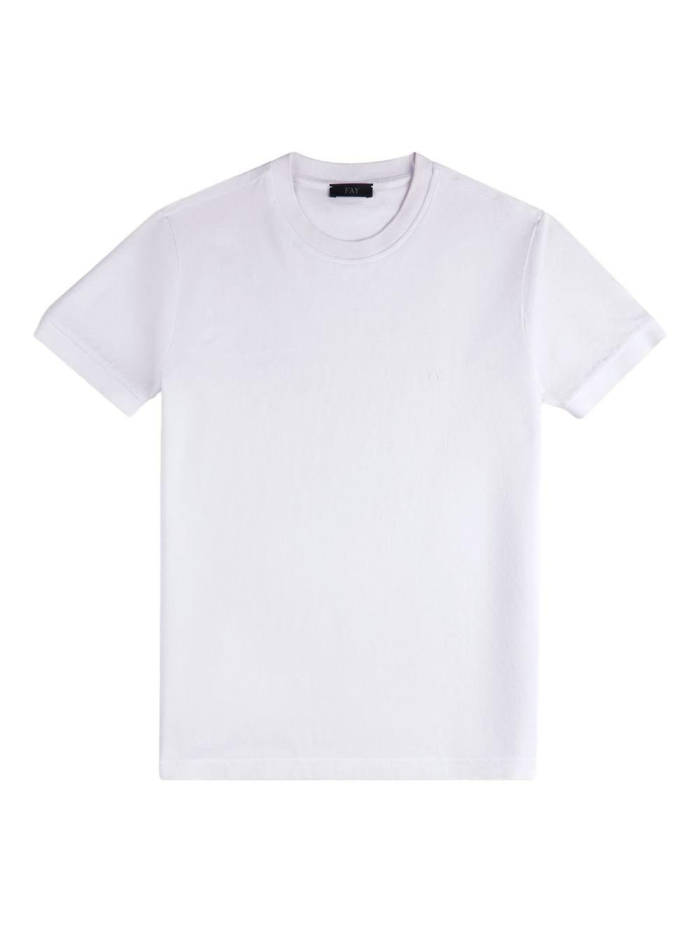 FAY T-shirt in cotone bianco a maniche corte girocollo 