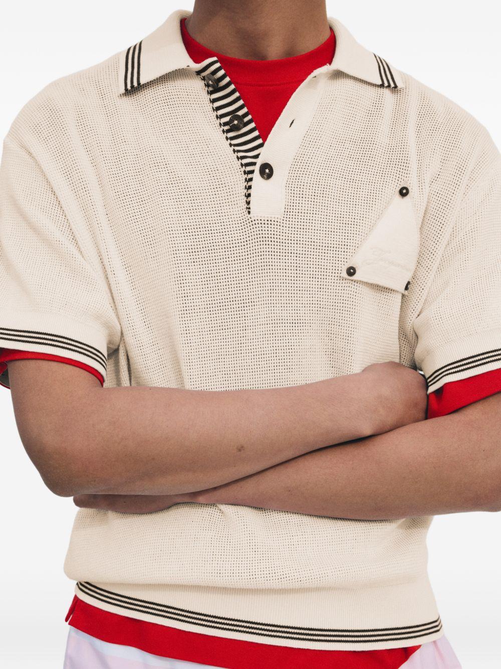 JACQUEMUS Polo in seta misto cotone con rifiniture a righe 