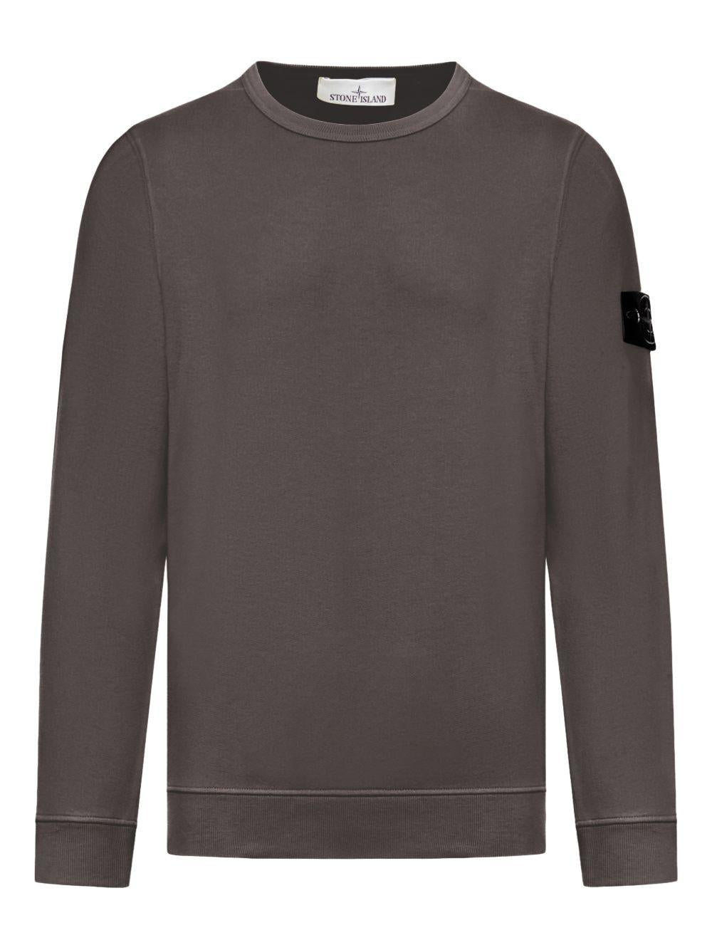 STONE ISLAND Felpa in cotone grigio girocollo con patch logo 