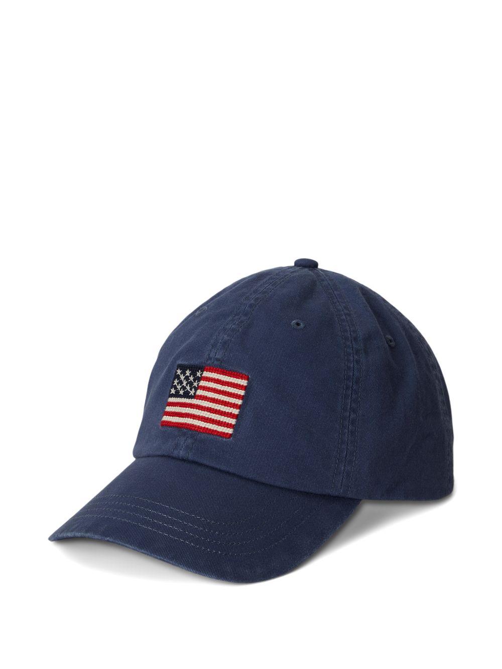 POLO RALPH LAUREN Cappello da baseball in cotone blu con bandiera 
