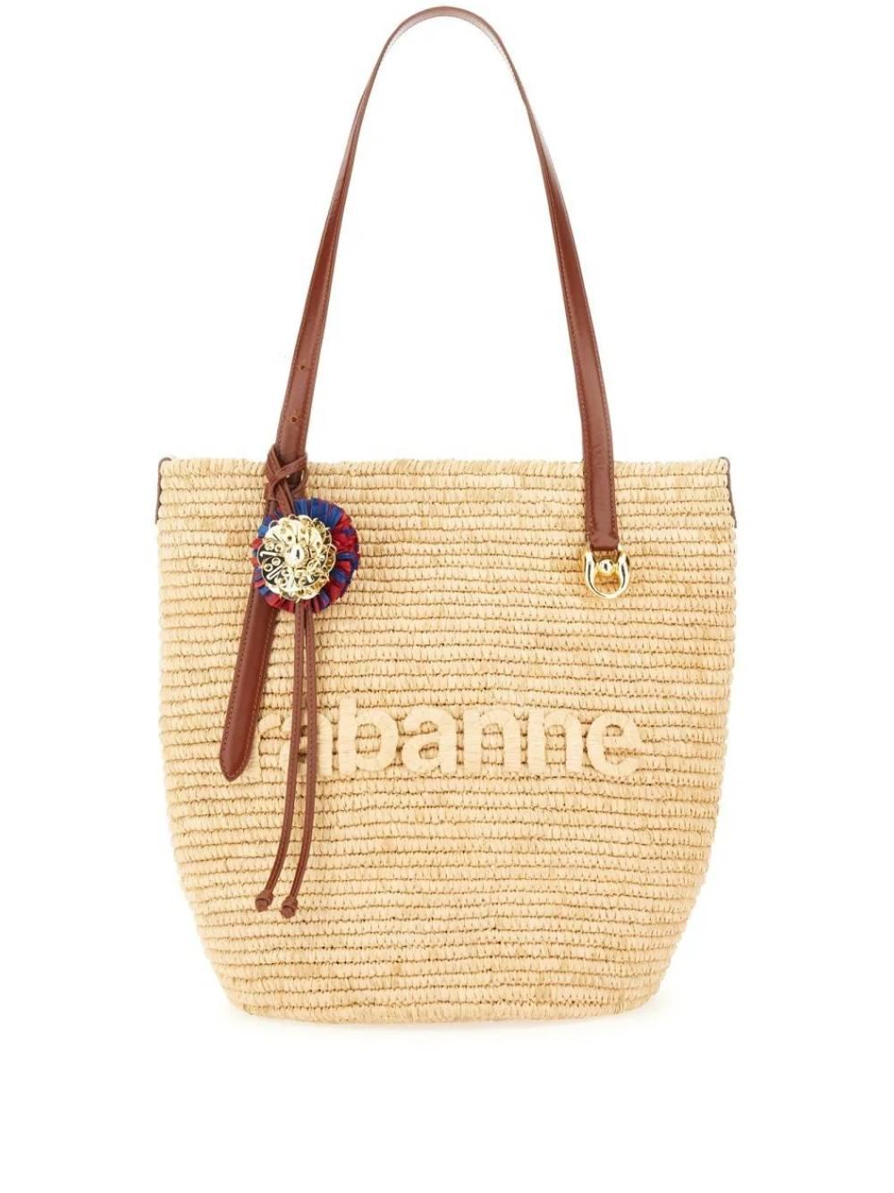 RABANNE Borsa tote in rafia con logo 