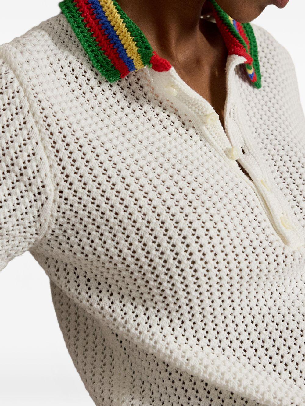 POLO RALPH LAUREN Polo in crochet bianco con bordi colorati 