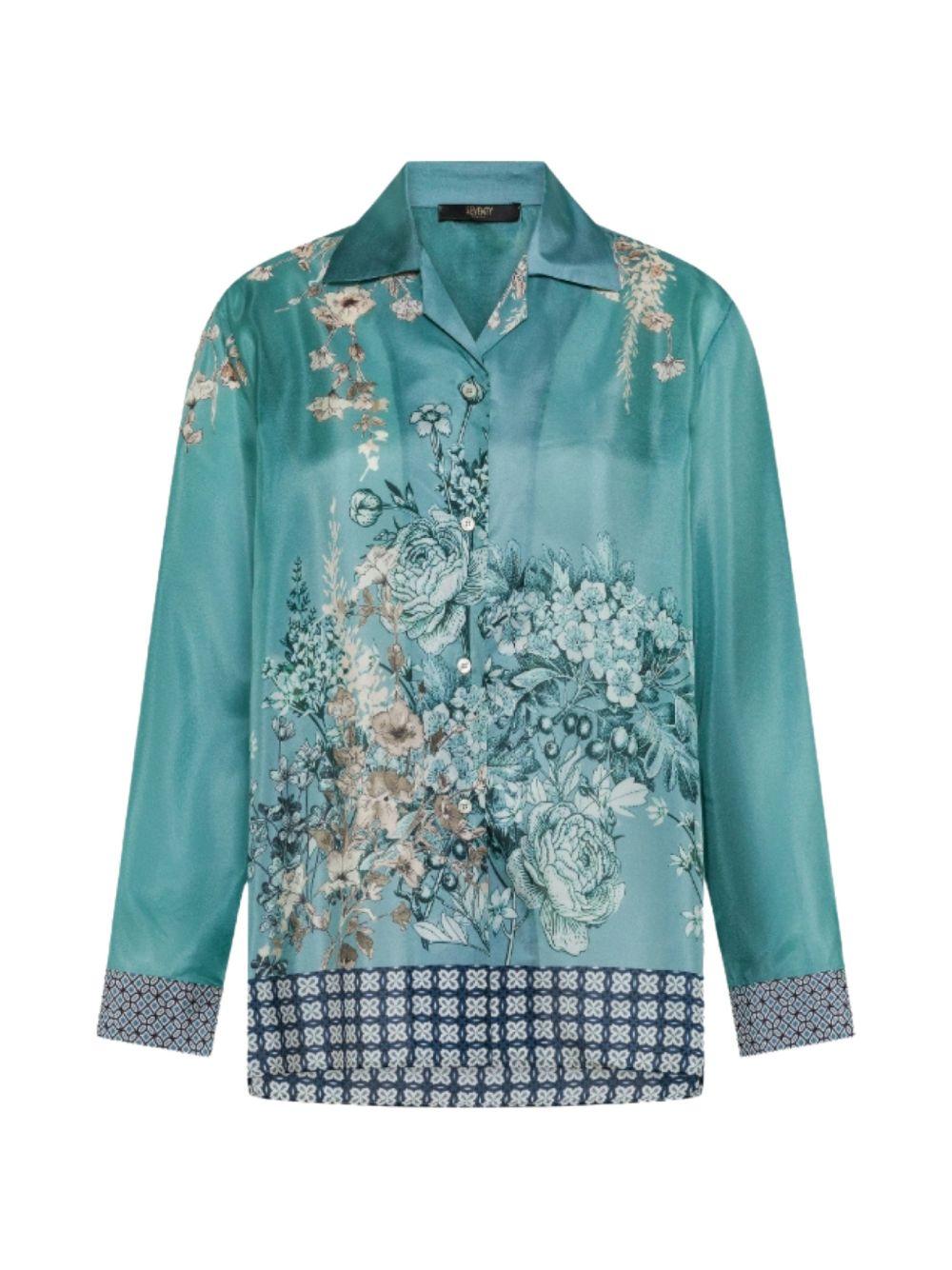 SEVENTY Camicia in seta verde con stampa floreale 