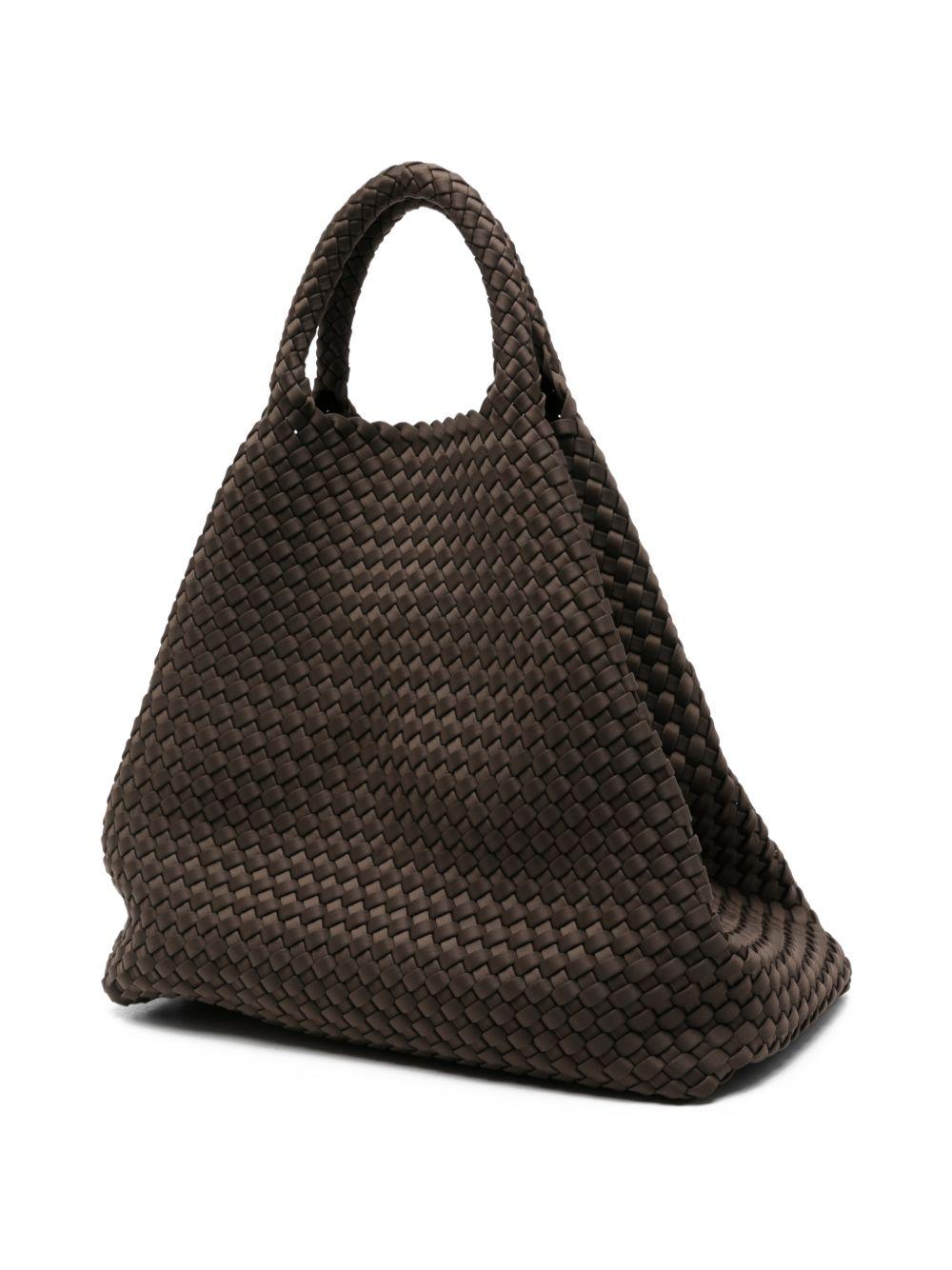 MARREA Borsa shopping marrone con texture intrecciato 