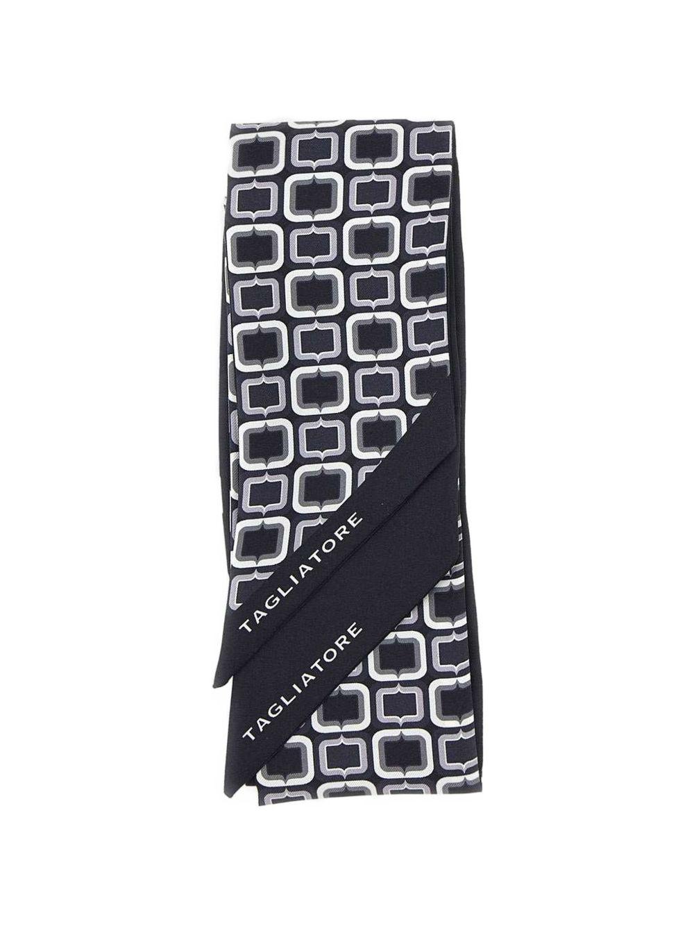 TAGLIATORE Foulard in seta nera con stampa geometrica 