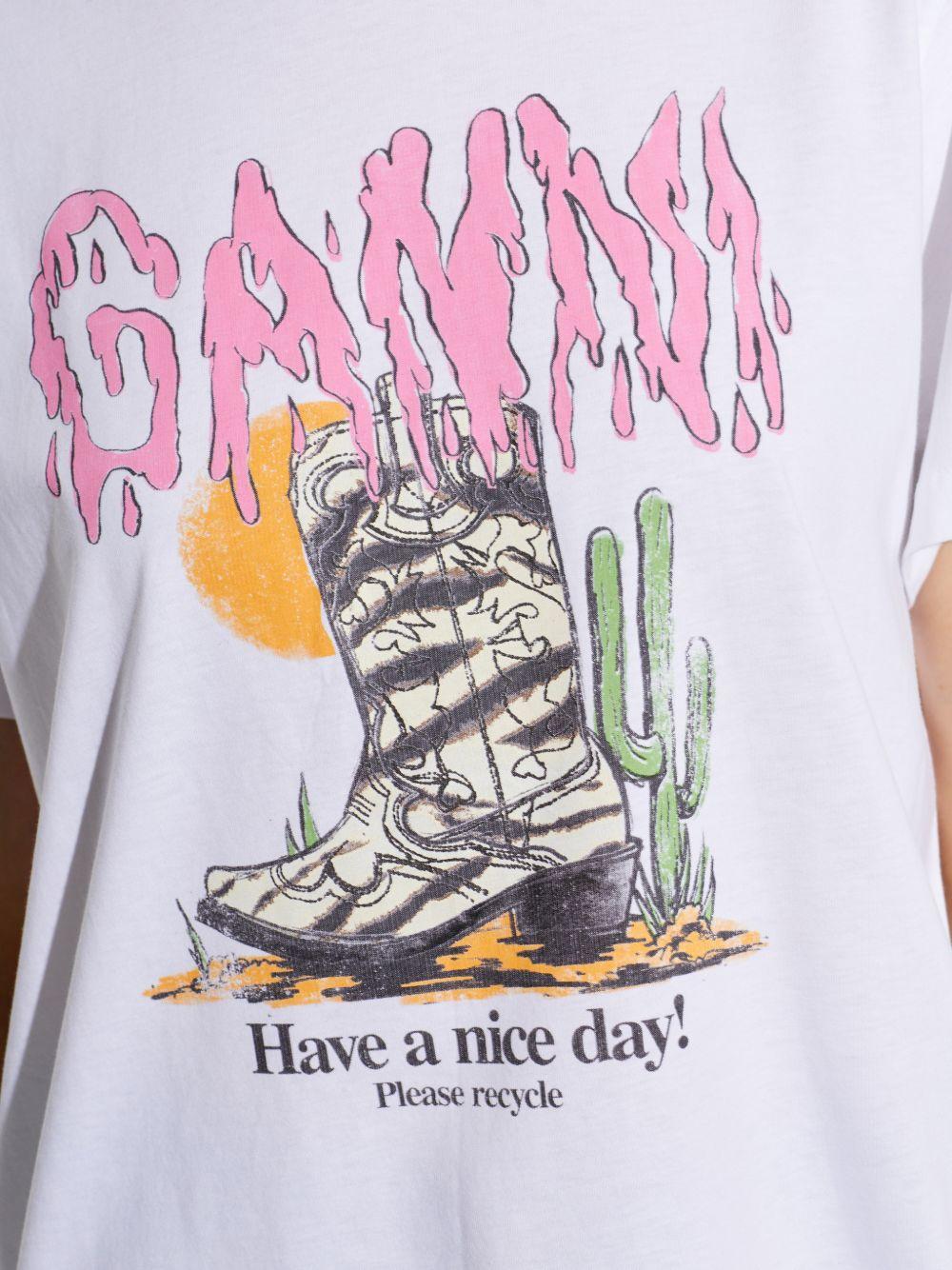 GANNI T-shirt in cotone bianco con stampa grafica 
