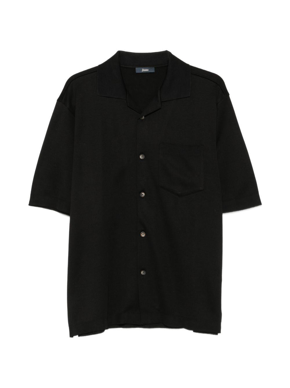 HERNO Camicia a maniche corte in cotone nero 