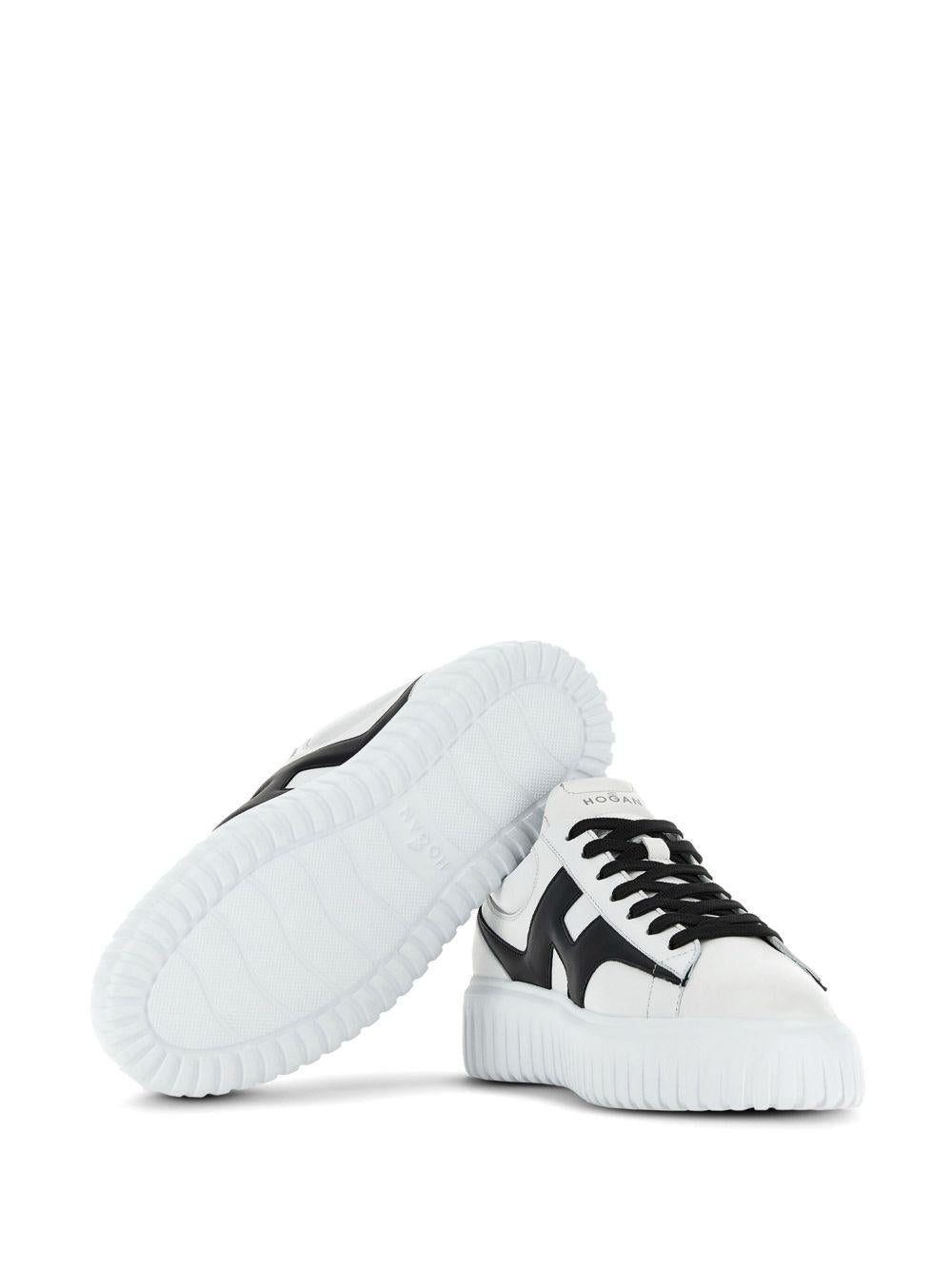 HOGAN Sneakers H-Stripes in pelle di montone bianco nero 