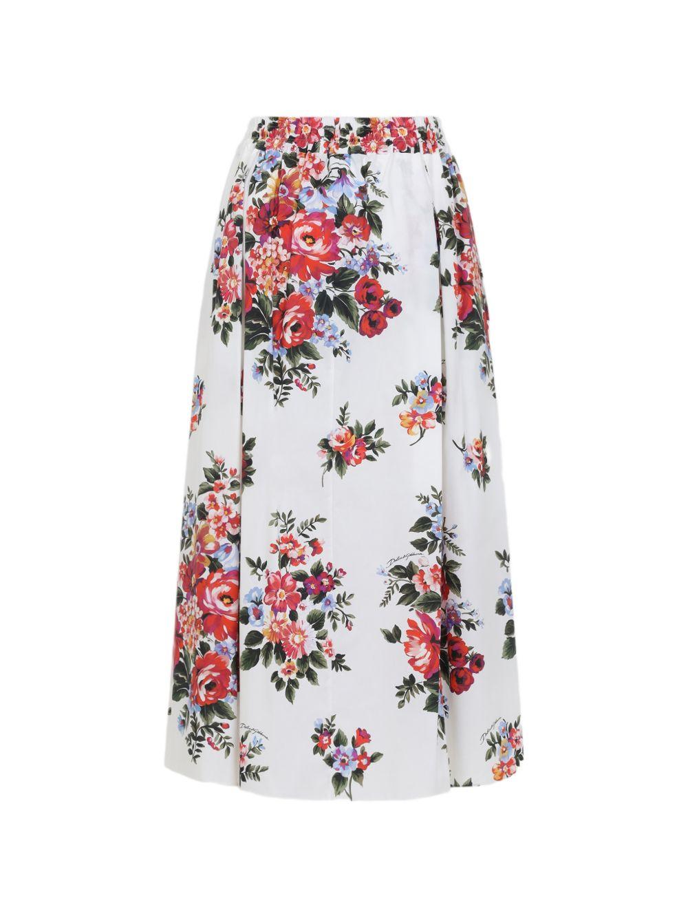 DOLCE e GABBANA Gonna midi in cotone bianco con stampa floreale 
