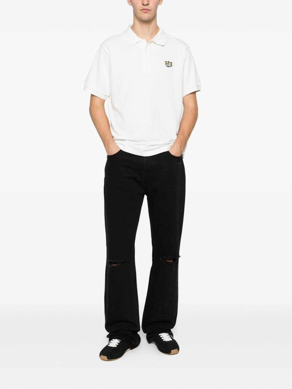KENZO Polo in cotone bianco con patch tigre 