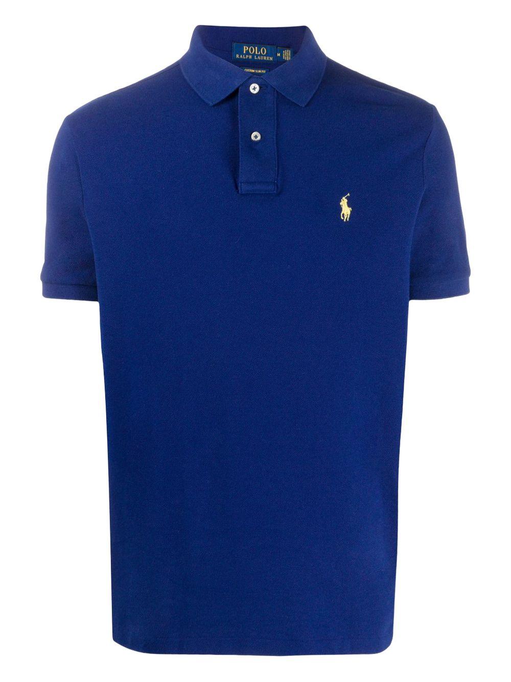 POLO RALPH LAUREN Polo in cotone blu con cavallino giallo 