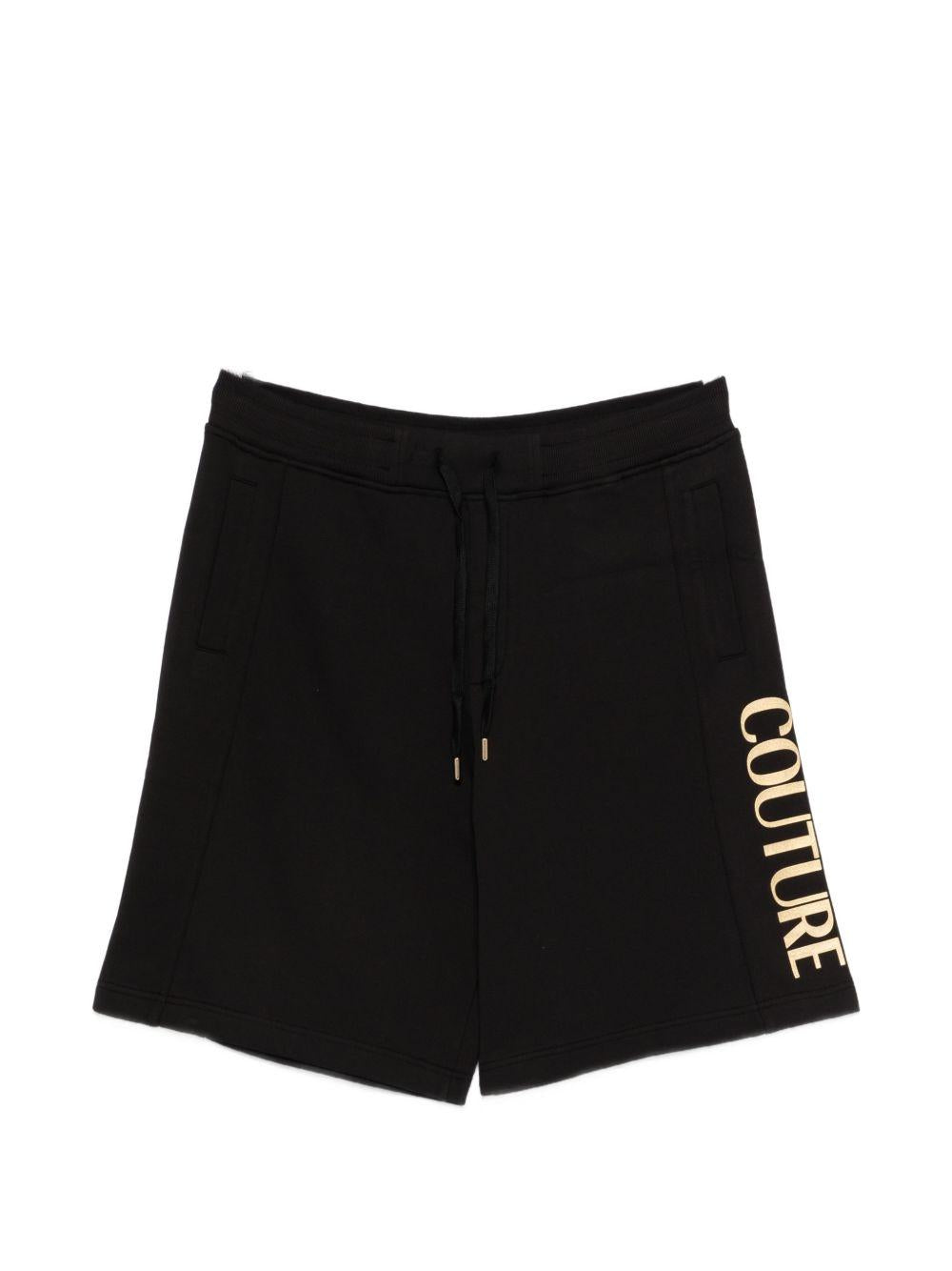 VERSACE JEANS COUTURE Short in cotone nero con logo oro 