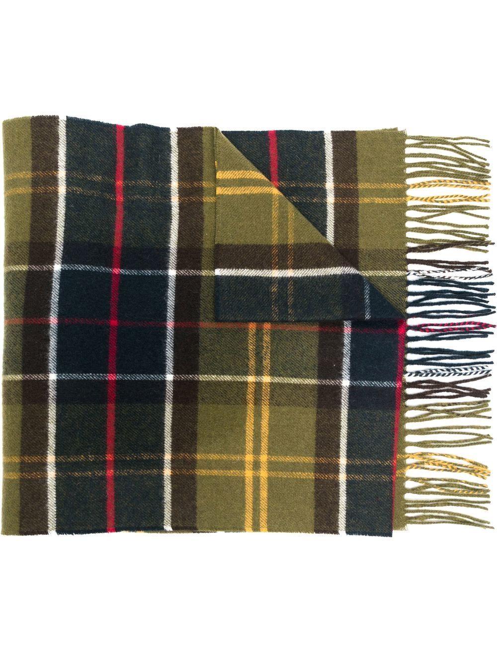BARBOUR Sciarpa in misto lana tartan con frange 