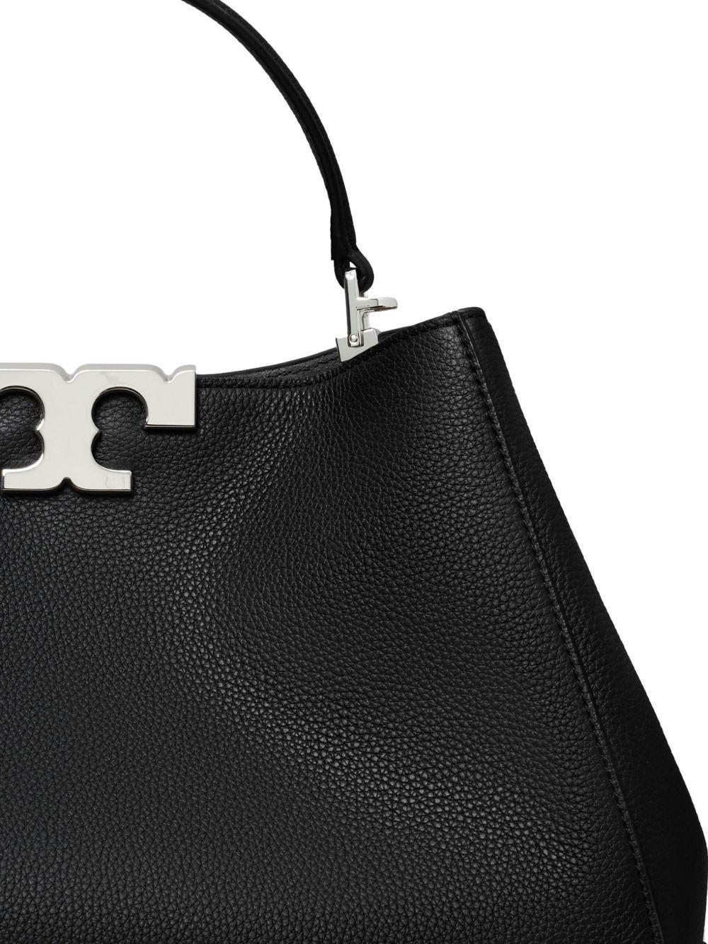 TORY BURCH Borsa a mano Eleanor in pelle di vitello nera con logo argento 