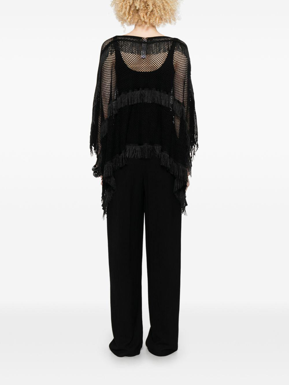 LIUJO Poncho semitrasparente effetto crochet nero 