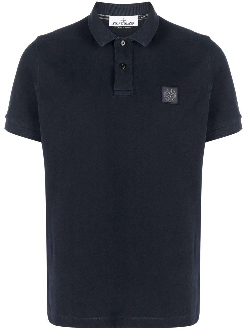 STONE ISLAND Polo in cotone blu con logo 
