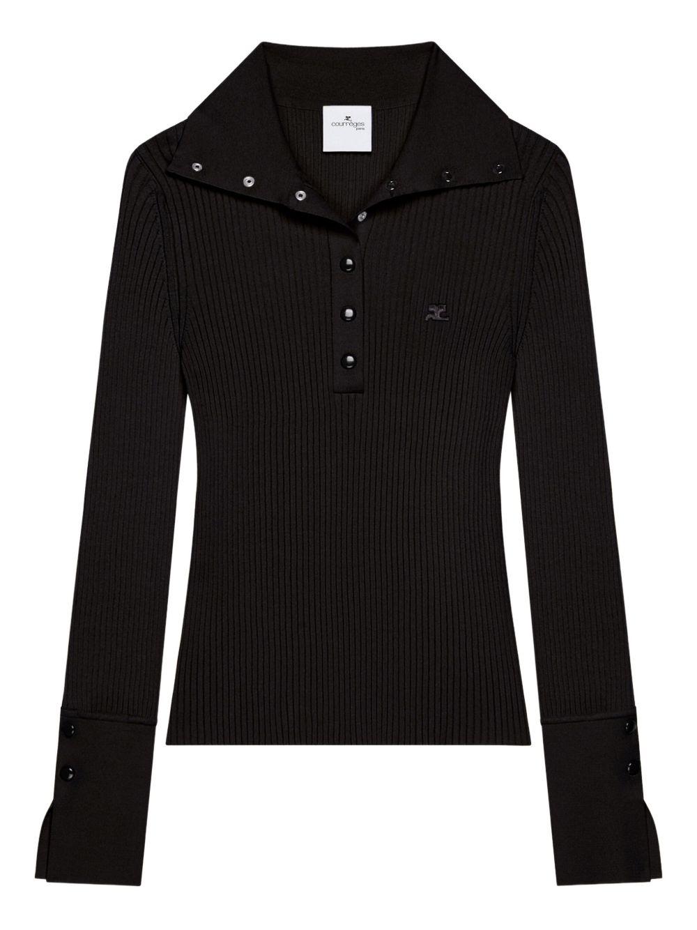 COURREGES Polo nera con bottoni sul collo 
