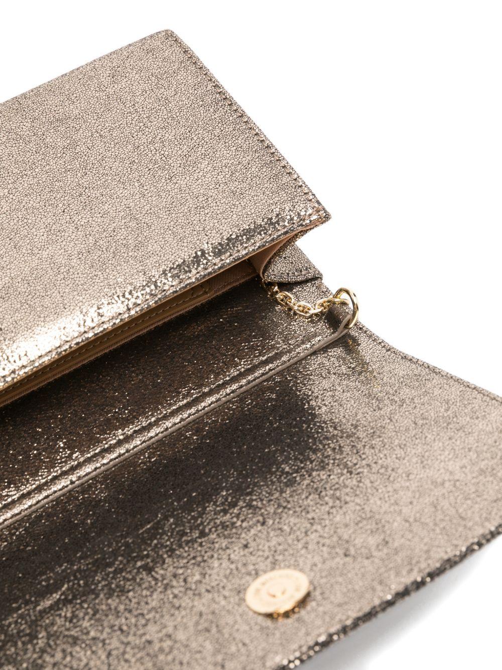 LOVE MOSCHINO Borsa dorata con tracolla a catenina e logo nero cucito 