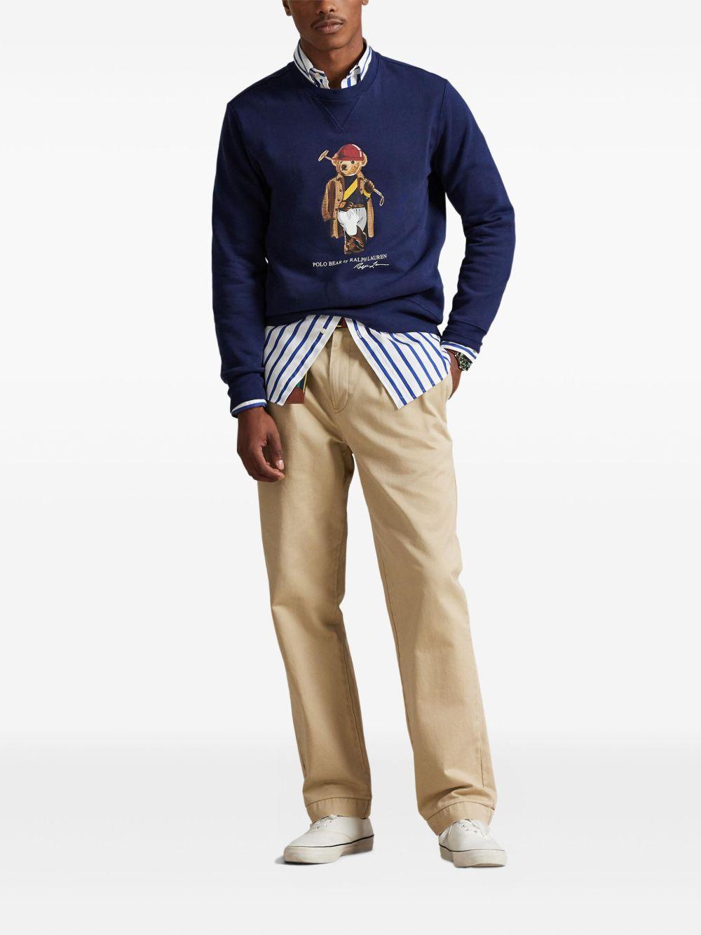 POLO RALPH LAUREN Felpa in cotone blu con stampa orso 
