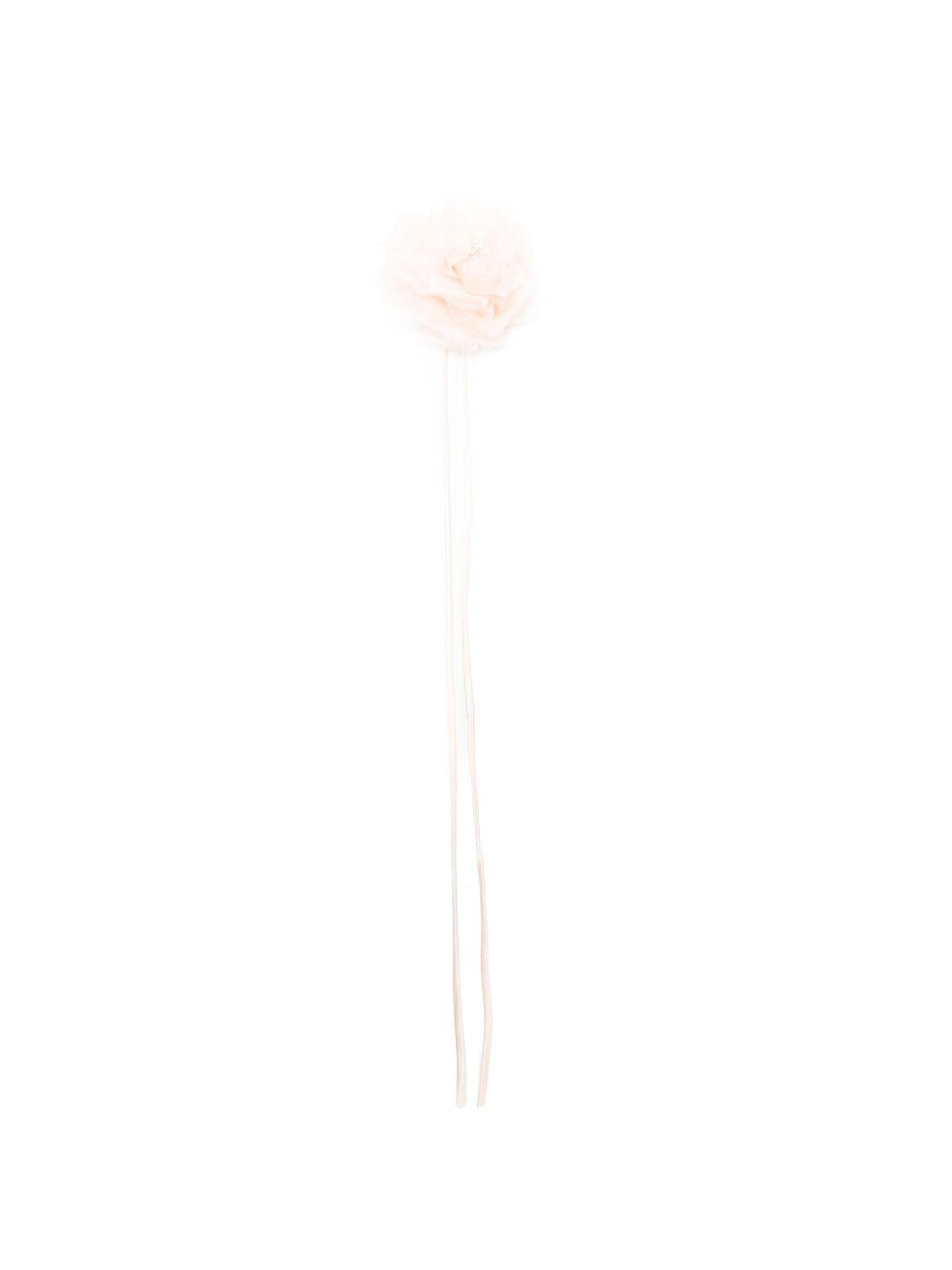 MAX MARA Spilla elegante a forma di fiore in tessuto bianco 