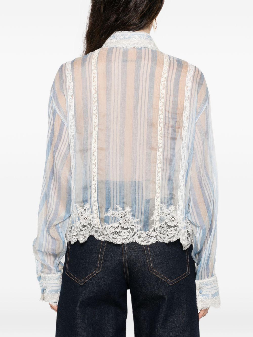 ERMANNO SCERVINO Camicia celeste a righe con pizzo bianco 