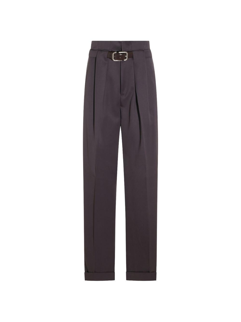 THE ATTICO Pantaloni grigi a vita alta in lana con cintura integrata 