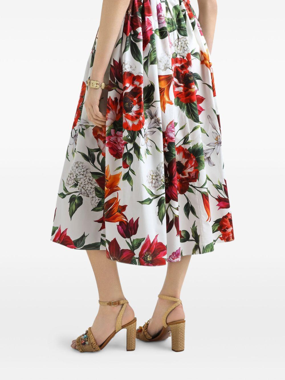 DOLCE e GABBANA Abito midi in cotone con stampa a fiori 
