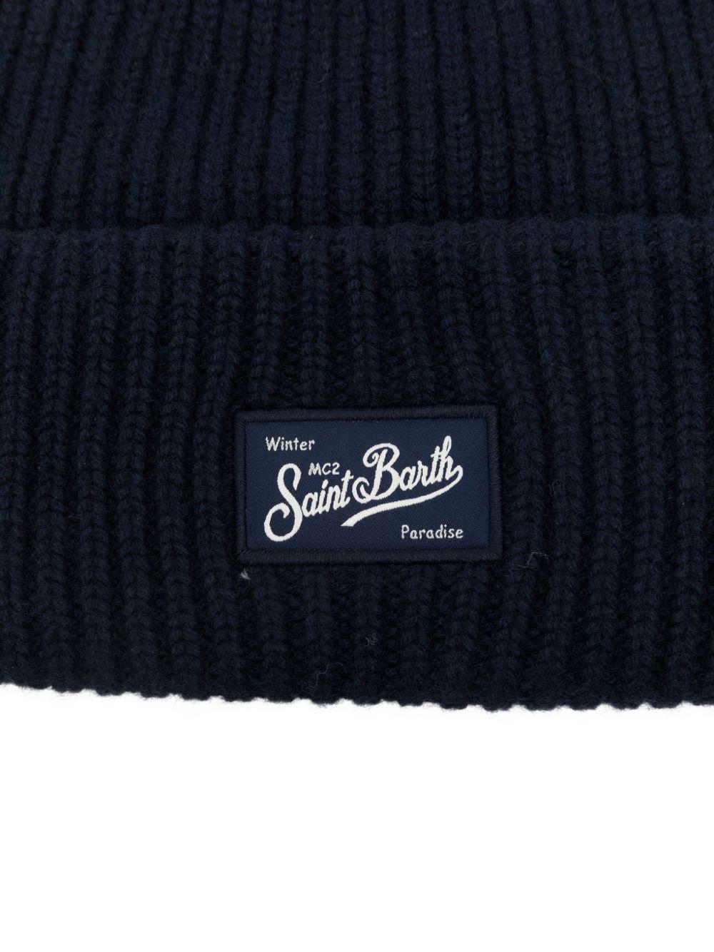 MC2 SAINT BARTH Cappello in lana blu a coste con patch logo 