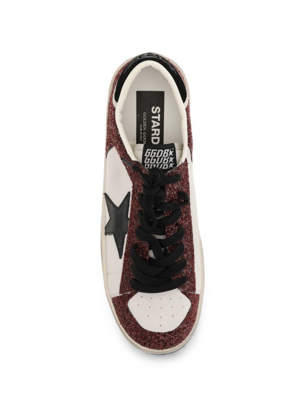 GOLDEN GOOSE Sneakers Stardan in pelle con dettagli glitter bordeaux 