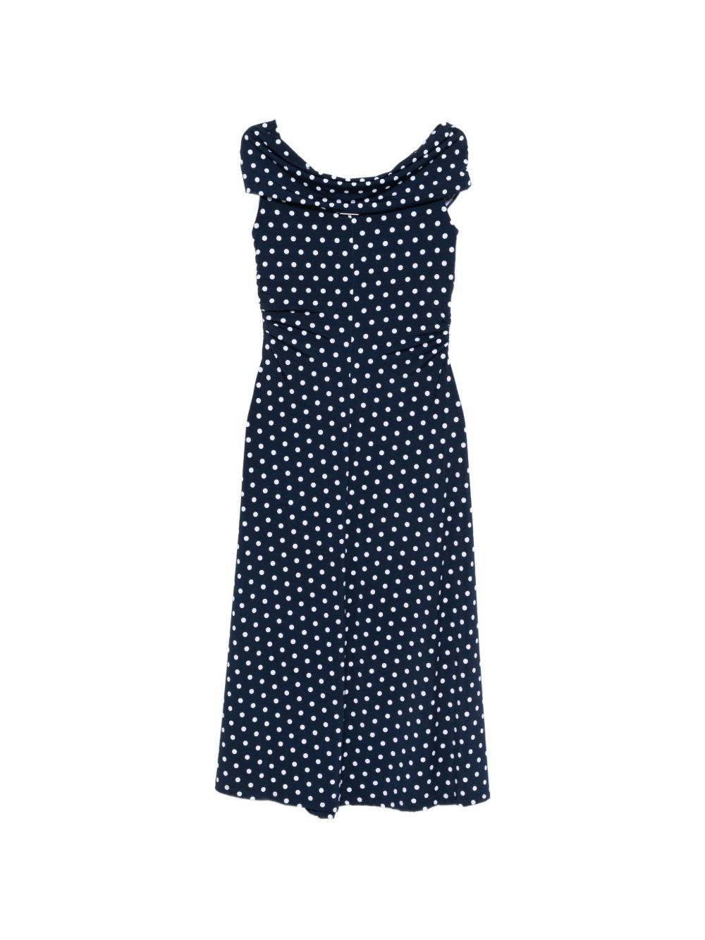 MICHAEL KORS Abito midi blu navy a pois con scollo a V 