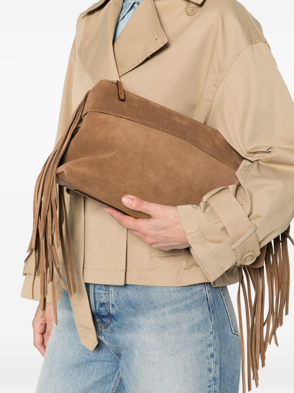 LORISTELLA Borsa Isotta in suede marrone con dettagli in frange 