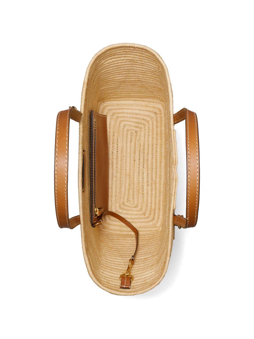 TORY BURCH Borsa in rafia beige con dettagli in pelle 