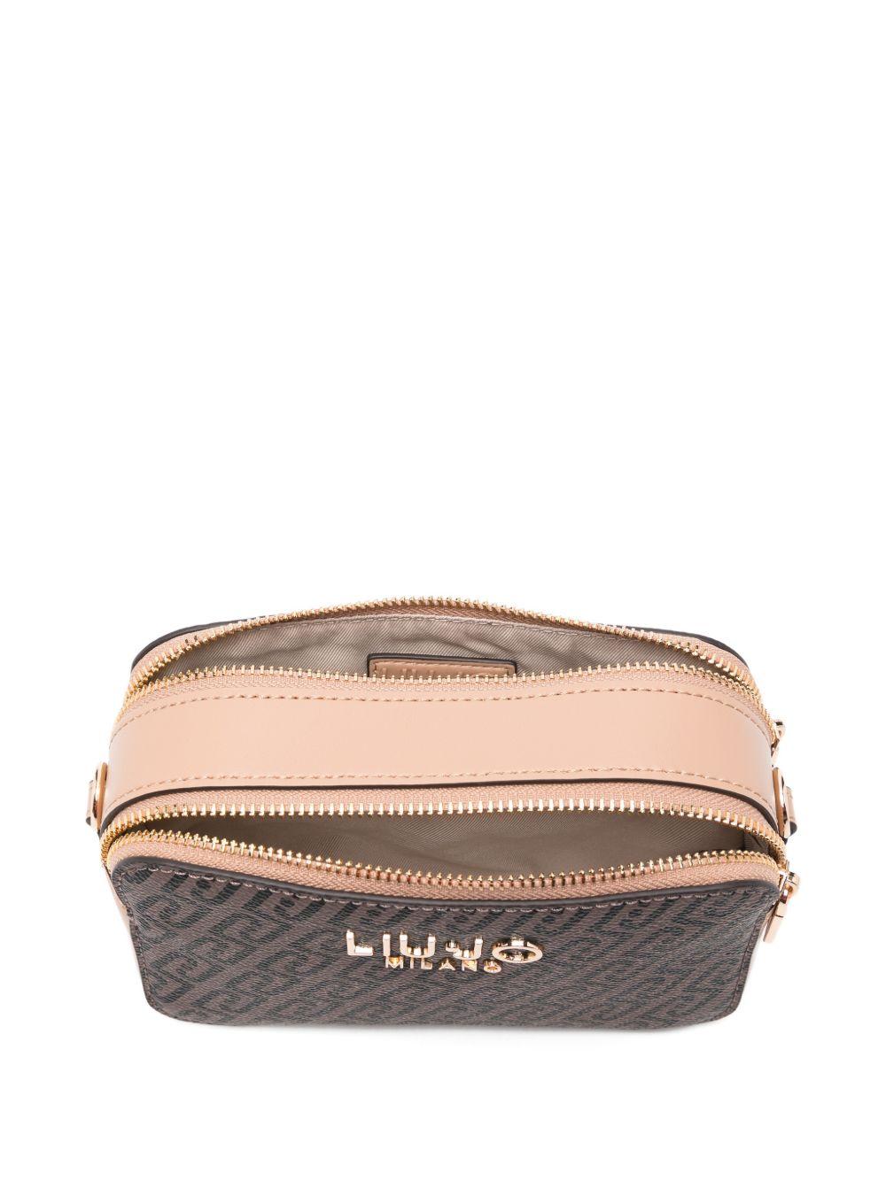 LIUJO Borsa a tracolla marrone e rosa con placca logo dorata 
