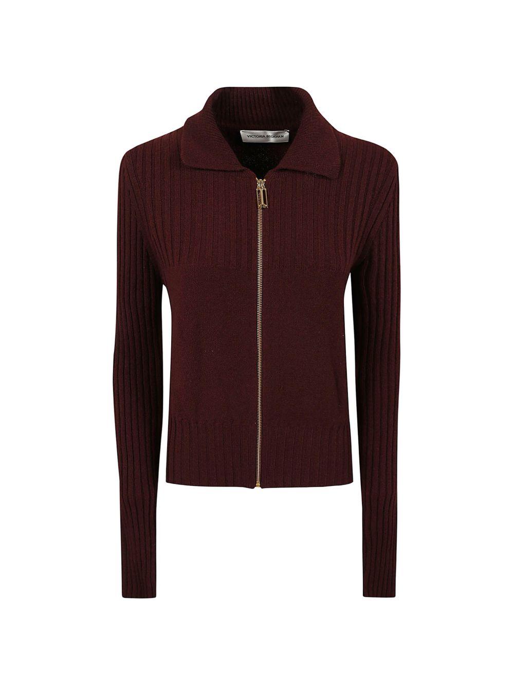VICTORIA BECKHAM Maglia a coste in lana merino con zip e colletto 