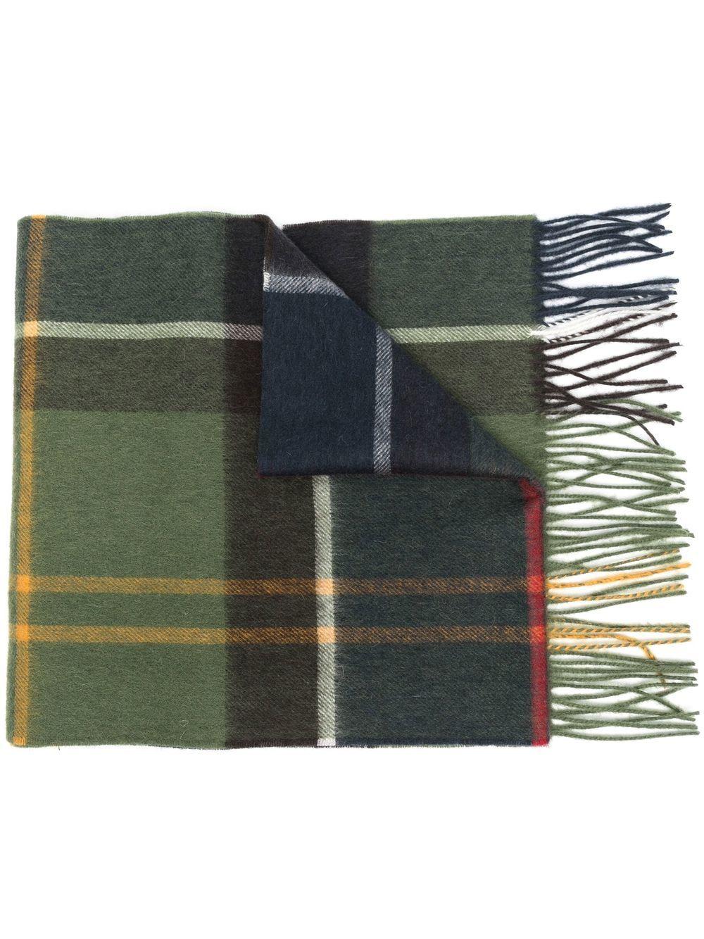 BARBOUR Sciarpa tartan in lana e cashmere con frange 