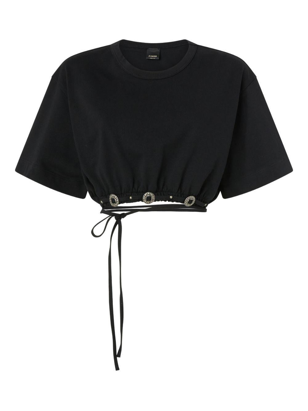PINKO Top crop nero Ariano con lacci in vita 