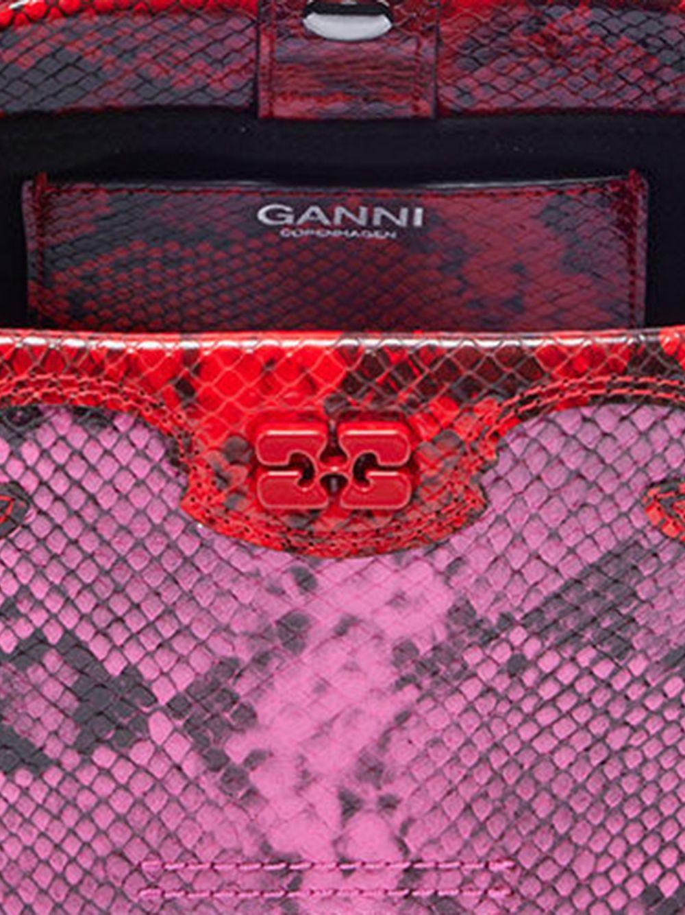 GANNI Borsa Bou Mini Snake rosa e rosso con tracolla 