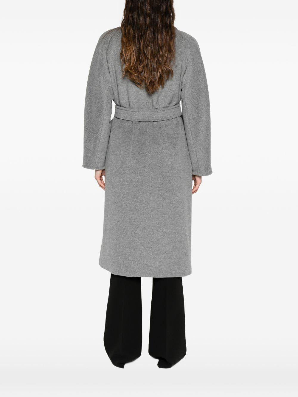 MAX MARA Cappotto lungo Madame grigio doppiopetto con cintura 