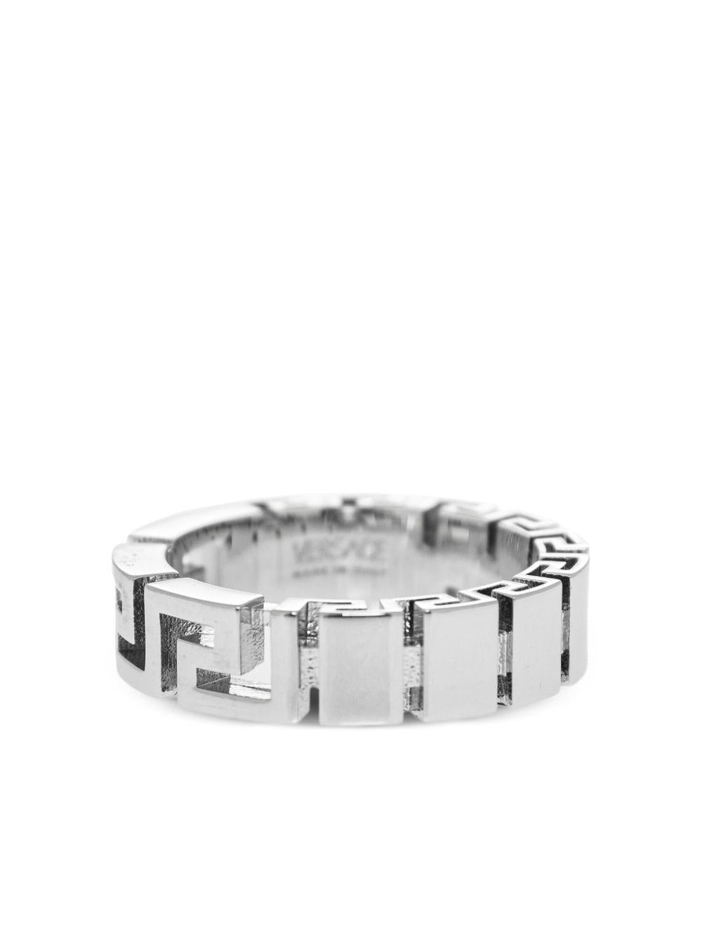 VERSACE Anello con motivo Greca color argento 