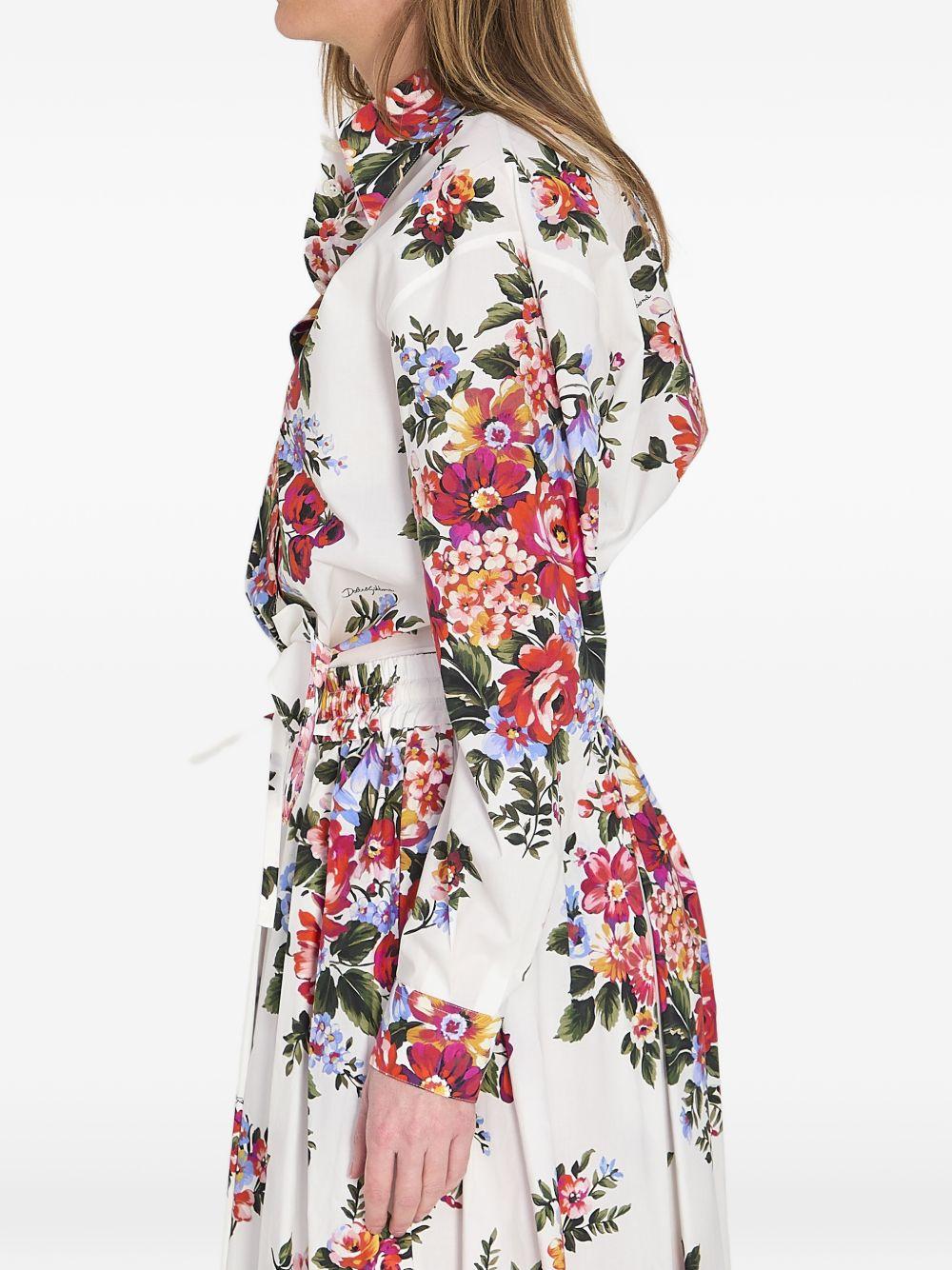 DOLCE e GABBANA Camicia con stampa floreale in cotone bianco 