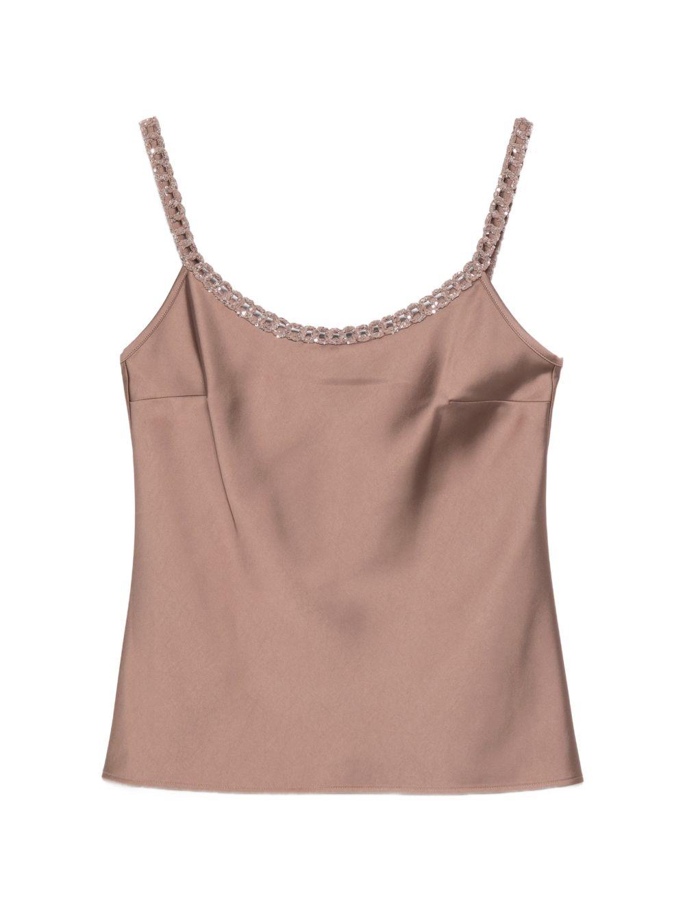 D EXTERIOR Top in simil raso marrone con spalline sottili 