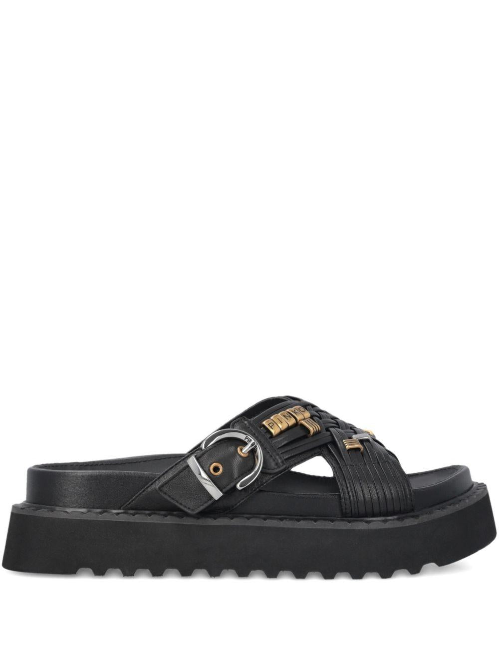 PINKO Ciabatte 'Kate' in pelle nera con borchie 