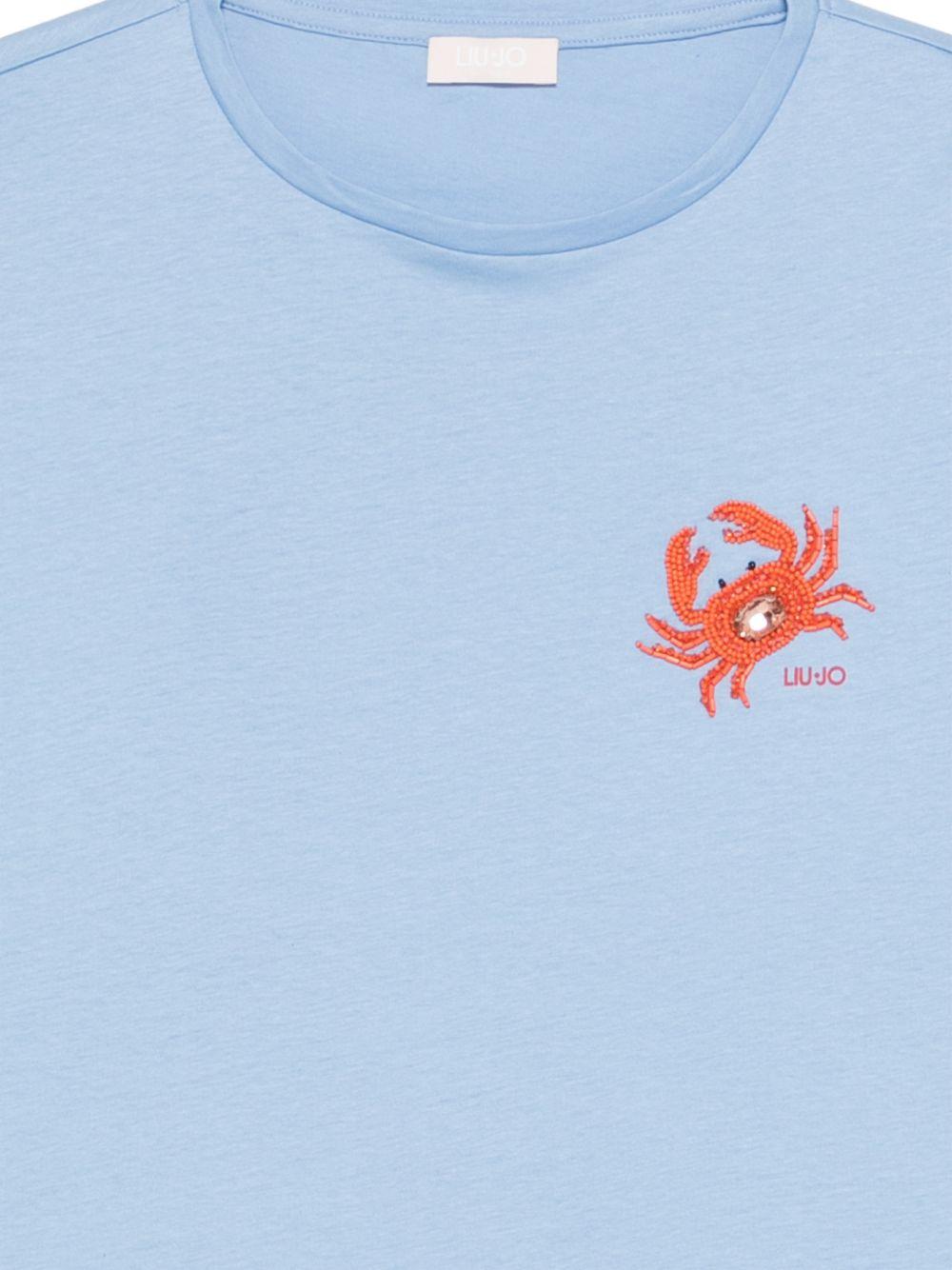 LIUJO T-shirt con granchietto ricamato sul petto celeste 