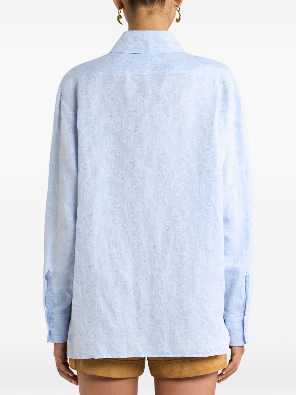 ETRO Camicia in lino e cotone celeste con stampa 