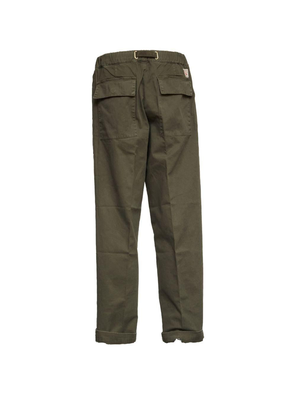 WHITE SAND Pantaloni in cotone verde con cintura e tasche 