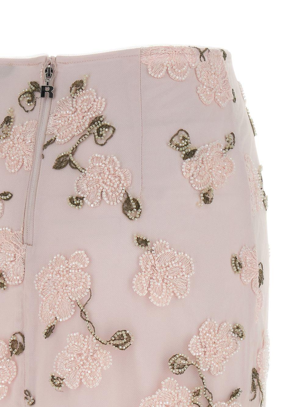 ROTATE Gonna midi rosa con ricami floreali 